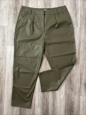 Topshop Olive Green Faux Leather Pants